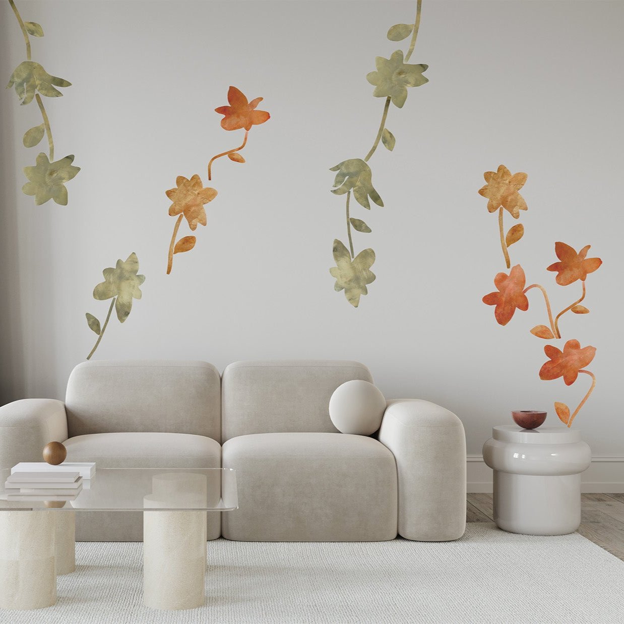 Guld og røde blomster wall stickers.